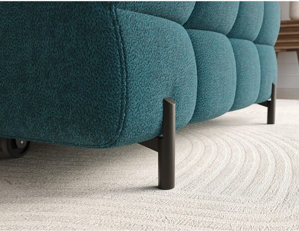 Divano angolare blu allungabile/con contenitore (con penisola a destra/con chaise lounge) con rivestimento in bouclé Felro – ELTAP