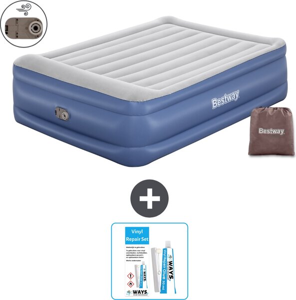 Materasso gonfiabile Bestway - 2 persone - 152 x 203 x 56 cm - Grigio/Blu - Accessori inclusi