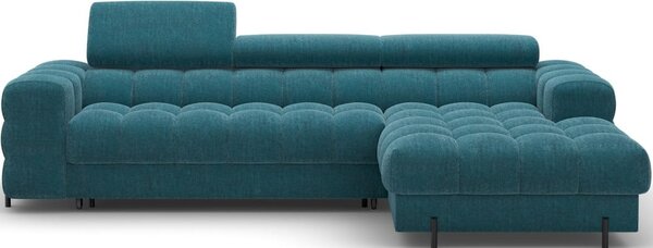 Divano angolare blu allungabile/con contenitore (con penisola a destra/con chaise lounge) con rivestimento in bouclé Felro – ELTAP
