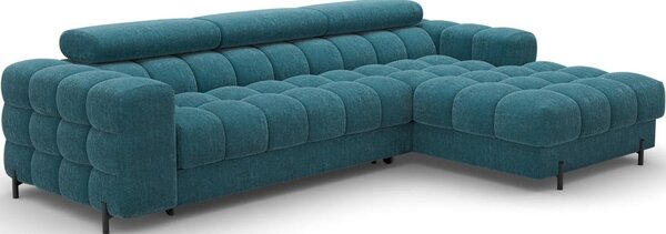 Divano angolare blu allungabile/con contenitore (con penisola a destra/con chaise lounge) con rivestimento in bouclé Felro – ELTAP