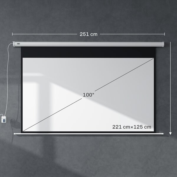 HOMCOM Telo per Proiettore 100" 16:9 Motorizzato con Telecomando, 251x8x168 cm, Bianco | Aosom Italy