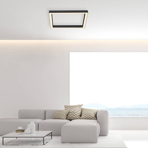 PURE Plafoniera a LED Lines Square, dimmerabile, Nero, Soggiorno / Sala da pranzo, Alluminio, Moderno, Plafoniera LED