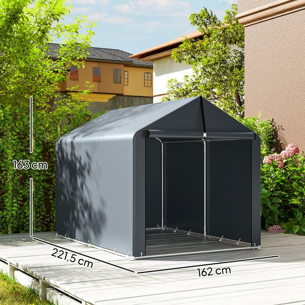 Outsunny Tenda Garage con Copertura Rinforzata Impermeabile e Ingresso Zip, in Acciaio Zincato, 162x221.5x163 cm, Grigio | Aosom Italy