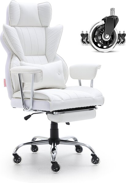 VEVOR sedia da ufficio Sedia direzionale in Finto cuoio bianca con poggiapiedi, sedia girevole da scrivania regolabile in altezza 0-80 mm, portata 181,43 kg, sedia direzionale da ufficio 860 x 610 mm schienale girevole