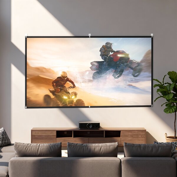 HOMCOM Telo per Proiettore 100" 16:9 HD 4K/8K Pieghevole e Portatile, Antipiega e Lavabile, Doppia Facciata, Bianco | Aosom Italy