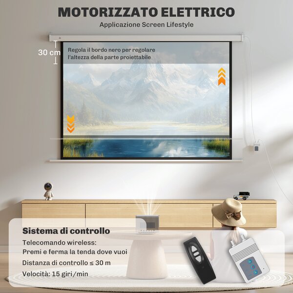 HOMCOM Telo per Proiettore 84 Pollici con Telecomando, in PVC e Metallo, 212x8x150 cm, Bianco | Aosom Italy