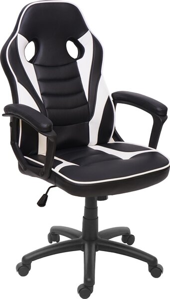Sedia da ufficio HWC-F59, sedia da scrivania sedia girevole sedia da corsa sedia da gioco, Similcuoio ~ nero / bianco