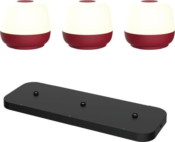 Lusso - Lampada da tavolo Naxos - Set di 3 - Rosso Bordeaux + stazione di ricarica nera - H8 x Ø9