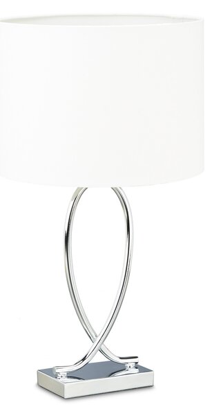 Lampada da tavolo Relaxdays, paralume in tessuto, struttura cromata, metallo, A x L x P: 51 x 28 x 28 cm, lampada da comodino, argento/bianco