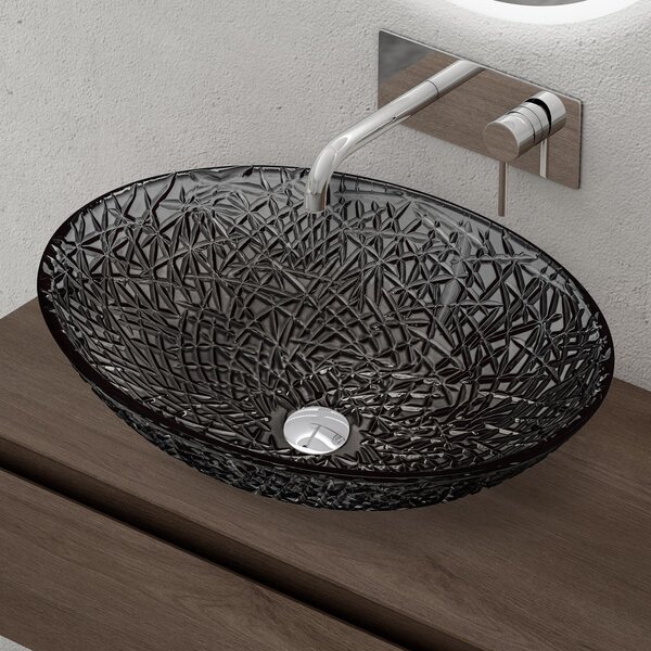 Doporro Lavabo da Appoggio in Vetro Temperato Lavandino Bagno Ovale 50,5 x 36 x 15,5 cm Grigio Lavello Design Artistico con Texture per Cucina WC Ospiti Minerva05