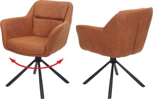 Set di 2 sedie da pranzo HWC-K33, sedia da cucina, posizione girevole automatica, tessuto MVG ~ suede look marrone