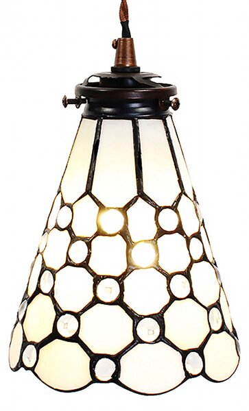 Clayre & Eef lampada a sospensione Tiffany Ø 15x115 cm vetro bianco marrone