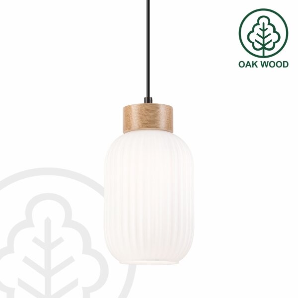 Lampadario a sospensione con filo HARMONY 1xE27/15W/230V diametro 14 cm bianco/quercia
