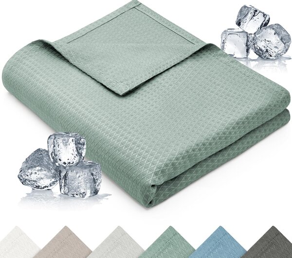 Coperta rinfrescante Blumtal 150x200 cm - Coperta estiva in bambù per divano e letto, traspirante e rinfrescante - verde, ideale come coperta da viaggio - verde