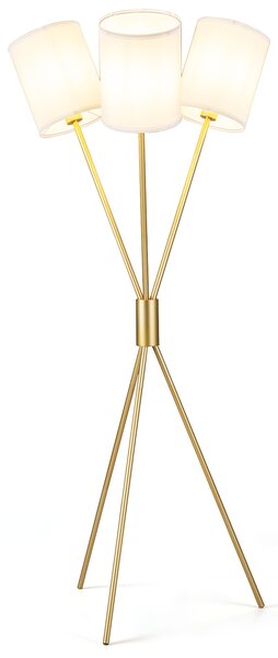 Costway Lampada da terra con 3 paralumi in tessuto e treppiede con struttura in metallo, Lampada da salotto per soggiorno e camera da letto