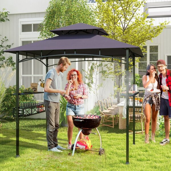 Costway Gazebo barbecue e carrello da griglia con ripostiglio da cucina da esterno, Tendone da esterno e carrello da griglia e armadietto a 2 porte