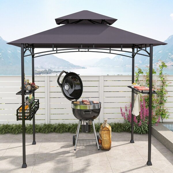 Costway Gazebo barbecue e carrello da griglia con ripostiglio da cucina da esterno, Tendone da esterno e carrello da griglia e armadietto a 2 porte