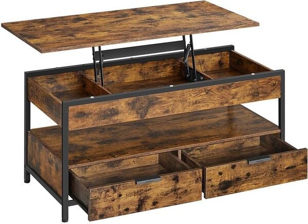 Tavolino regolabile in altezza 50x100x(48-63) cm in stile industriale, marrone e nero
