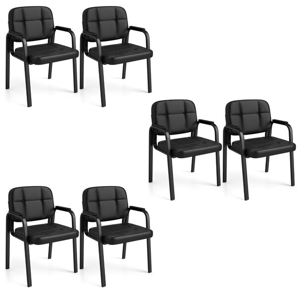 Costway Set di 6 sedie con braccioli Imbottiti e schienale ergonomico in pelle sintetica in PVC impermeabile, Sedie da ufficio senza ruote