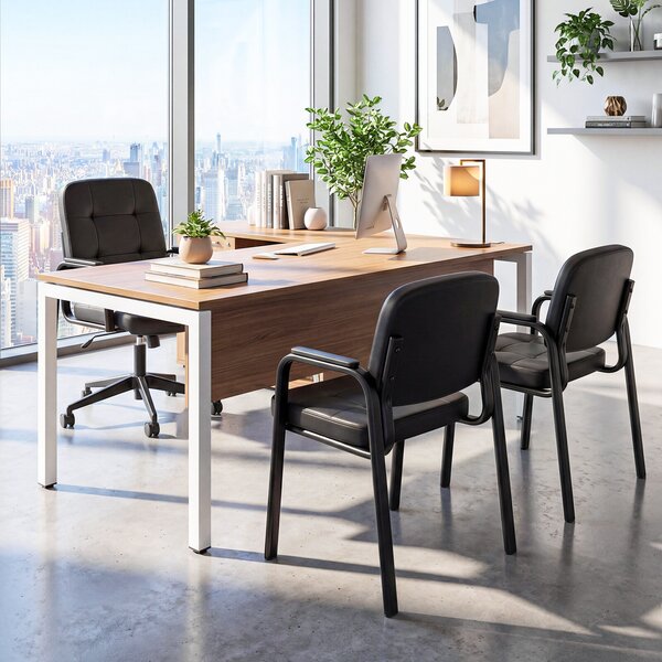 Costway Set di 6 sedie con braccioli Imbottiti e schienale ergonomico in pelle sintetica in PVC impermeabile, Sedie da ufficio senza ruote