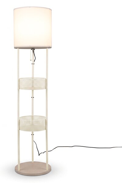 Costway Lampada da terra con 2 cestini portaoggetti con mensola con base in legno paralume in tessuto, Lampada piantana per soggiorno e ufficio