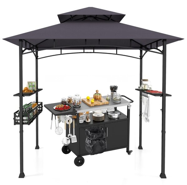 Costway Gazebo barbecue e carrello da griglia con ripostiglio da cucina da esterno, Tendone da esterno e carrello da griglia e armadietto a 2 porte
