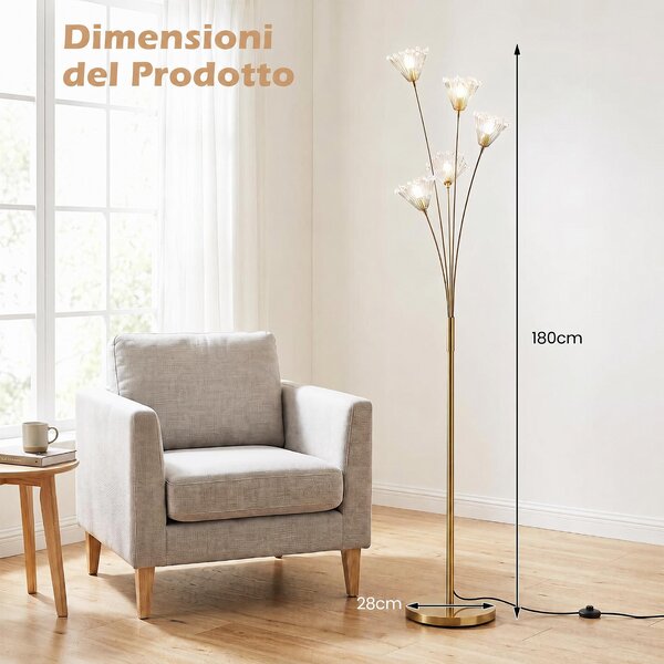 Costway Lampada da soggiorno a forma di dente di leone con base stabile aste in metallo, Lampada da terra per camera da letto studio e soggiorno