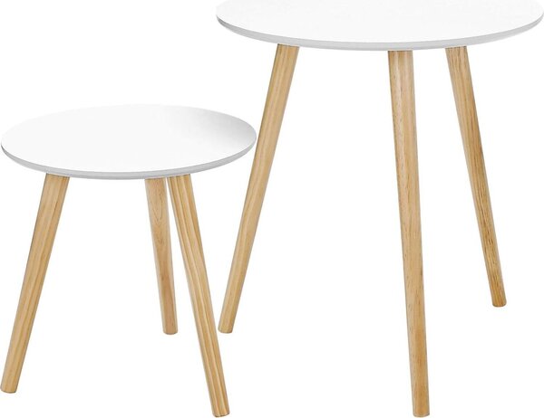 SONGMICS Tavolino rotondo, 2 tavolini moderni, Stile scandinavo minimalista, Tavolini con gambe in legno massiccio