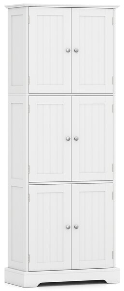 Costway Mobiletto alto da bagno salvaspazio con 6 ante con 2 dispositivi antiribaltamento, Armadietto da bagno a terra per cucina e soggiorno Bianco