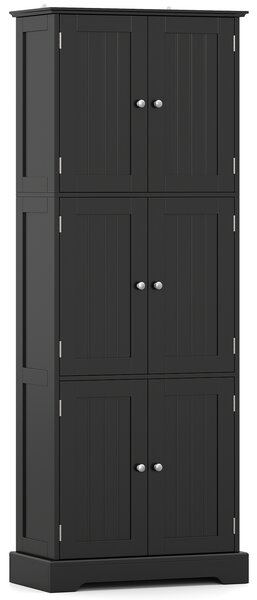 Costway Mobiletto alto da bagno salvaspazio con 6 ante con 2 dispositivi antiribaltamento, Armadietto da bagno a terra per cucina e soggiorno Nero