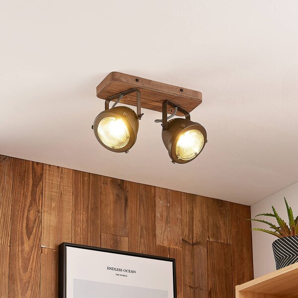 Farovi da soffitto Lindby, nero, 27 cm, a 2 luci, GU10 dimmerabile, Nero, Soggiorno / Sala da pranzo, Legno, Industriale, Faretto