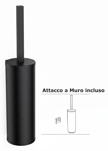 Porta scopino in Ottone da appoggio o a muro Dimensioni 8x8x h 35,5 cm LA PIANA finitura verniciato nero opaco