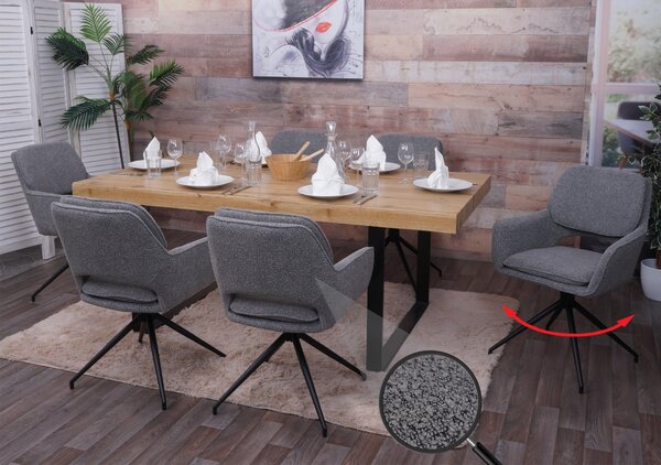Set di 6 sedie per sala da pranzo HWC-N74, sedia da cucina, girevole a ritorno automatico, tessuto bouclé (540g/m²) Oeko-Tex ~ grigio