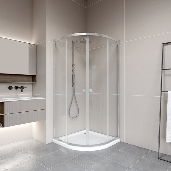 Cabina doccia 90x90 MARWELL LEEDS II cromo - 90x90x190 - Doccia rotonda con porte scorrevoli - Profili in alluminio di alta qualità