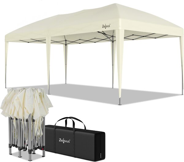 Gazebo pieghevole Zelsius 3 x 6 m, beige, gazebo pieghevole pop-up, tenda da giardino, tenda per feste con borsa