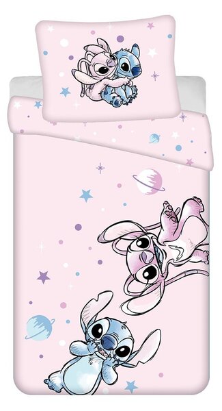 Set copripiumino e federa da bambini rosa in cotone per letto singolo 140x200 cm Lilo a Stitch "Universe" – Jerry Fabrics
