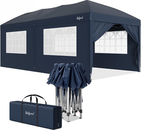 Gazebo pieghevole Zelsius 3x6 m con pareti laterali, blu, gazebo pieghevole UV30, tenda da giardino pieghevole
