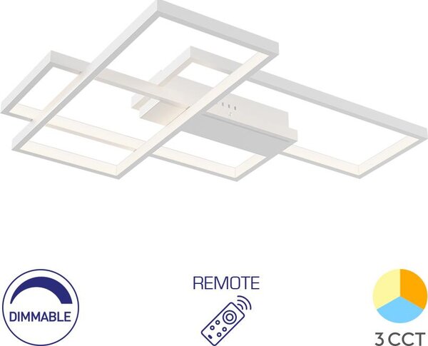 Braytron: moderna lampada da soffitto a LED di design, dimmerabile, 3CCT 3000–6500K, con telecomando, 65W, rettangolare, bianca