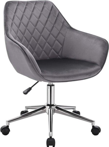 Sgabello da lavoro Happyment New York - Grigio scuro - Per adulti - Su rotelle - Velluto - Sedia da ufficio ergonomica - Regolabile in altezza - Con bracciolo
