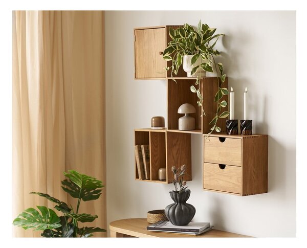 Mensola di colore naturale in rovere massiccio con ripiani multipli 18 cm Townsville – House Nordic