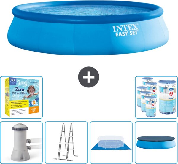 Piscina gonfiabile rotonda Easy Set di Intex - 457 x 107 cm - blu - inclusa pompa - scaletta - telo di fondo - confezione di manutenzione del telo - filtro