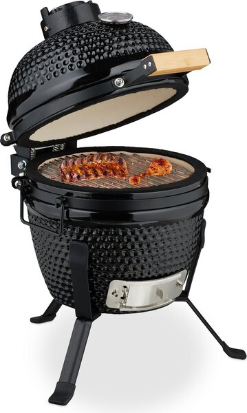 Relaxdays 4052025866976, Griglia Kamado, Legna da ardere, Esterno, Fornello a forma di uovo, Griglia, Nero