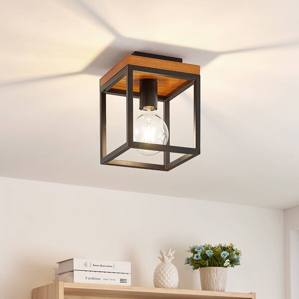 Lindby Plafoniera soffitto Miravi, dimmerabile, Nero, Soggiorno / Sala da pranzo, Legno, Moderno, Plafoniera
