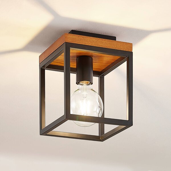 Lindby Plafoniera soffitto Miravi, dimmerabile, Nero, Soggiorno / Sala da pranzo, Legno, Moderno, Plafoniera