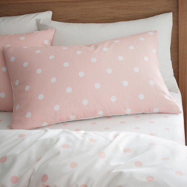 Set copripiumino e federa bianco e rosa in flanella per letto singolo 135x200 cm Polka Dot – Catherine Lansfield