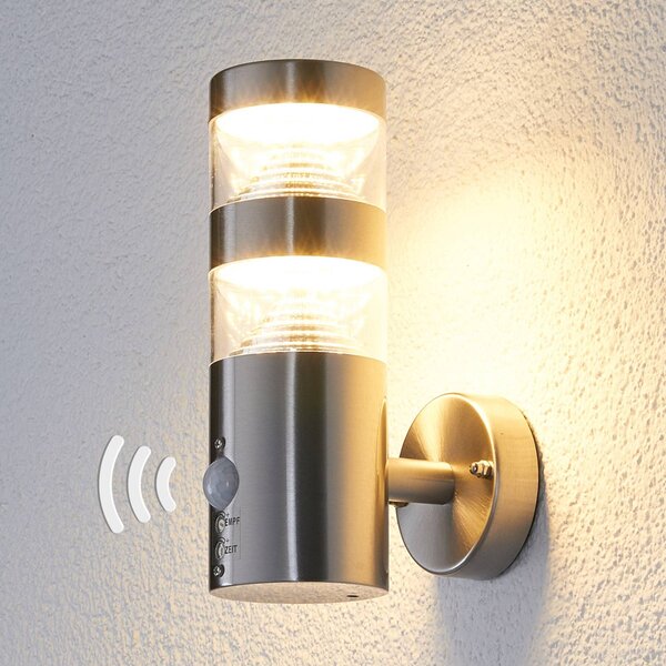 Applique da esterni a LED con sensore LANEA Lindby, Alluminio / Grigio / Zincato, Acciaio Inox, Moderno, Applique LED da esterni