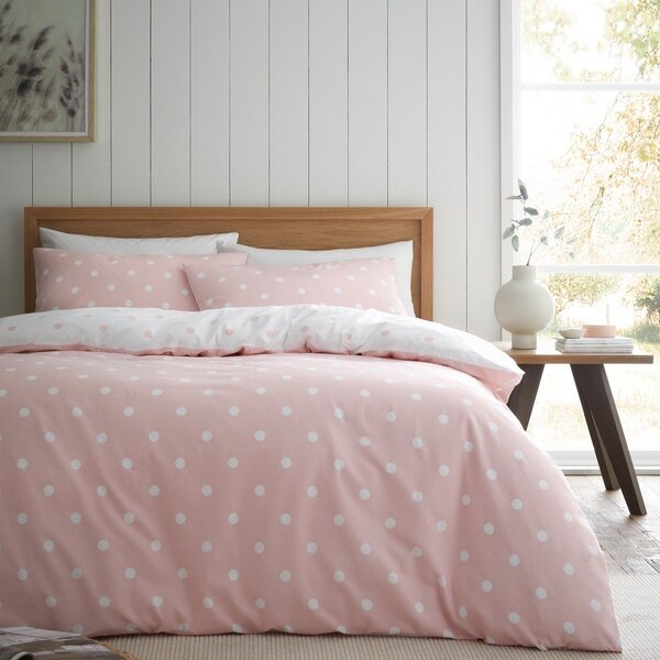 Set copripiumino e federa bianco e rosa in flanella per letto singolo 135x200 cm Polka Dot – Catherine Lansfield