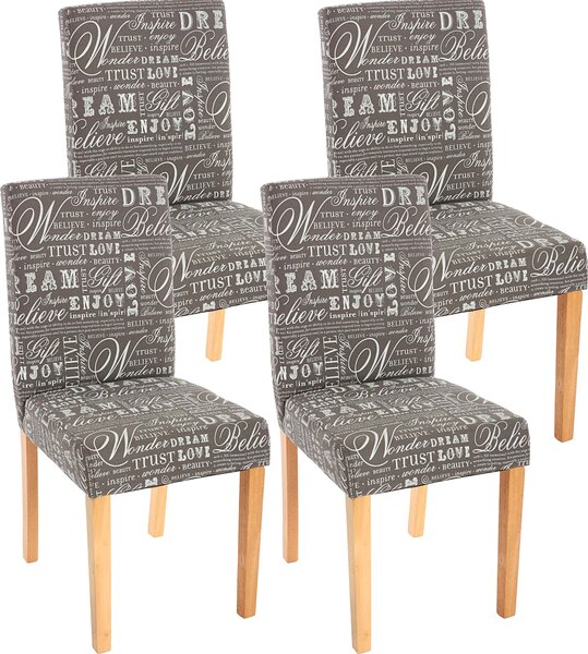 Set di 4 sedie per sala da pranzo Sedia da cucina Littau ~ tessuto con scritte, grigio, gambe chiare