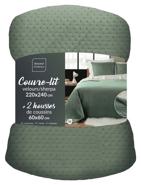 Set con copriletto e federa verde in sherpa 220x240 cm Mylene – douceur d'intérieur