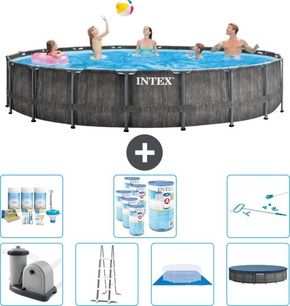 Piscina Intex Round Prism Frame Greywood - 549 x 122 cm - inclusa pompa - scaletta - telo di fondo - pacchetto manutenzione copertura - filtro - kit di pulizia